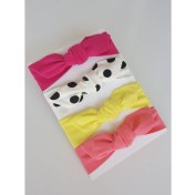 Resim Swan Butik Kız Çocuk Bebek Bandana Toka Seti 4'lü Fuşya Benekli Somon Sarı 