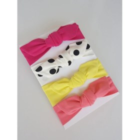 Resim Swan Butik Kız Çocuk Bebek Bandana Toka Seti 4'lü Fuşya Benekli Somon Sarı 