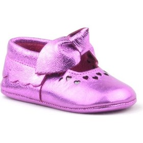 Resim Hapshoe Kids Hakiki Deri Fuşya Fiyonklu Lastikli Bebek Patik Pembe 