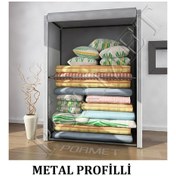 Resim Beyazpazar Gri-Bez Dolap Yorgan Hurcu Metal Profilli Yorgan Hurcu Portatif Gri 