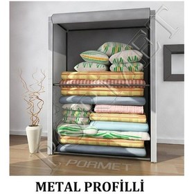 Resim Beyazpazar Gri-Bez Dolap Yorgan Hurcu Metal Profilli Yorgan Hurcu Portatif Gri 