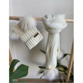 Resim Şeker Bebe Bebek Atkı Bere Takımı Ekru 
