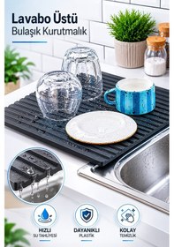Resim Plastik Pratik Lavabo Tezgah Üstü Bulaşık Kurutmalığı Siyah 35 X 45 S-10145 