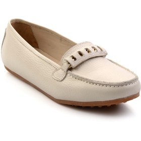 Resim Bambi Krem Hakiki Deri Kadın Loafer Ayakkabı K01087230403 