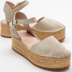 Resim Luvishoes Viba Bej Süet Hakiki Deri Kadın Sandalet Bej 