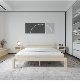 Resim Letto Model Doğal Ahşap Karyola Ve İki Komodin Set-155 150 x 200 CM 