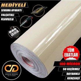 Resim Krem Parlak Bej Mutfak, Dolap, Tezgah, Beyaz Eşya Ve Mobilya Kaplama Kendinden Yapışkanlı Folyo 100 CM (En) -1 M 