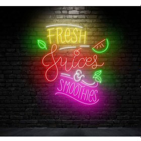 Resim Fresh Juices Smoothıes Yazılı Ve Şekilli Neon Tabela Çok Renkli 
