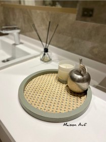 Resim Rattan Hazeran Yuvarlak Tepsi Ihlamur Yeşili Eskitme Model %100 Doğal Hazeran M044 