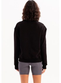 Resim Justever Bisiklet Yaka Basic Kalıp Siyah Kadın Sweatshirt Eşofman Üstü - Aura Siyah 