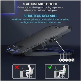 Resim 5 Fanlı Laptop Soğutucu, Hızlı ve Etkili Soğutma, 15.6-17.3 inç Laptoplar İle Uyumlu, 5 Kademe Yükseklik Ayarı, 6 Seviye Hız Ayarı, Lcd Ekranlı, 2 Adet Usb Girişli Laptop Soğutucu Stand 