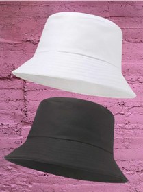 Resim Tezzgelsin Unisex Uv Korumalı Pamuku Bucket Şapka Beyaz Siyah 