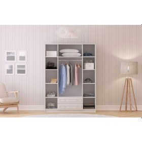 Resim Lina Country 4 Kapak 2 Çekmeceli Aynalı Mega Gardırop Beyaz 