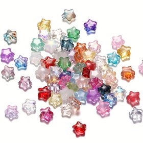 Resim 10 adet Canlı Renkli Cam Yıldız Şeklinde Aralık Boncukları, Karışık Renkler - Kendin Yap Bileklik & Kolye Yapımı İçin Mükemmel, Takı Yapımı İçin Boncuklar 