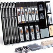 Resim STAGEEK 21 parça Metal Mekanik Kalem Seti, Sanat Kurşun Kalem 0.3, 0.5, 0.7, 0.9, 2mm Kurşun Tutucu (HB 2H 2B 4B Renk) ile 10 Tüp Grafit Kurşun Dolumları Silgi ile Kalem Kutusu için Tasarım Çizim Çizim 