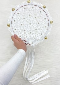 Resim ZEYMERADE Beyaz Çiçekli Parlak Taşlı Gelin Tefi, Düğün Kına Söz Sünnet Bekarlığa Veda Bride Zilli 25cm, 1 Adet 