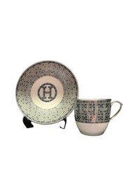 Resim Fermato 4 Parça 2 Kişilik Porselen Türk Kahvesi Fincan Takımı Honey Gri Serisi Renkli 