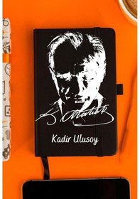 Resim Kişiye Özel Atatürk Tasarımlı Kupa Bardak Ve Not Defteri Hediye Seti Siyah 