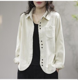 Resim Artı Boyutu Bayan Rahat Moda Turn Down Yaka Uzun Kollu Gevşek Kadife Hırka Blazer Ceket Gevşek L-3xl Beyaz 