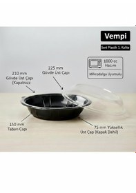 Resim Vempi 1000 Cc Sızdırmaz Siyah Kase Şeffaf Kapak, 10 Adet - Sert Plastik - Mikrodalga Uyumlu, Salata Siyah - Şeffaf 