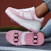 Resim Hafif Kaykay Ayakkabıları - Tüm Mevsimler için Çıkarılabilir Tekerleklerle, Bağcıklı Kapatma, Kaymaz TPR Taban - Kaykay, Paten, Okul, Oyun Alanı için Pembe ve Beyaz Renk - Gençler, Aktif Ayakkabılar, Spor Tasarımı, Nefes Alabilen Kumaş Astar, Çok Yönlü Ayakkabılar, Açık Alanlar için Mükemmel, Hem Erkekler Hem de Kızlar için Uygun Çok Amaçlı Ayakkabılar, Unisex Egzersiz Futbol Sahası Ayakkabıları, uygun 