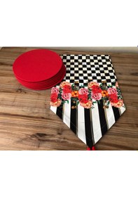 Resim Kırmızı Gül Desenli Runner & Supla Çok Renkli 