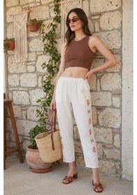 Resim Lela Bohem Işlemeli Keten Ve Pamuk Karışımlı Şalvar Bayan Pantolon 5865050 Bej-Fuşya 