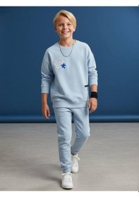 Resim Zekids Erkek Çocuk Sırt Baskılı Tasarım Sweatshirt-16634 Mavi 