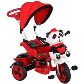 Resim Babyhope 127 Little Panda Ebeveyn Kontrollü Tenteli Müzikli Tricycle Üç Teker Bisiklet -Kırmızı/Siya 