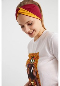 Resim Butik Tasarım Kadın Bandana Saç Bandı, Ekstra Yumuşak, Esnek, Doğal, Pamuklu Penye - Tek Ebat / Hardal-vişne Hardal-vişne 