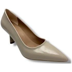 Resim C-shoes 3149-26 Kırışık Rugan Deri Orta Boy İnce Topuk Kadın Stiletto Krem 