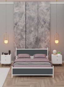 Resim Metalia GM 305 MODERN ÇİFT KİŞİLİK AHŞAP METAL BEYAZ ANTRASİT GRİ KARYOLA 160X200 