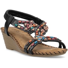 Resim Guja 25y151-6 Kadın Taşlı Dolgu Topuk Sandalet Siyah Siyah 