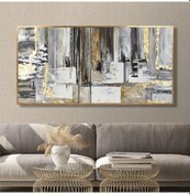 Resim Yağlı Boya Dokulu Tablo Siyah Beyaz Altın Soyut Altın Çerçeveli U08005-179016 