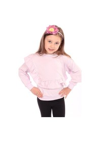Resim Toontoy Kız Çocuk Oversize Bisiklet Yaka Düşük Omuz Asimetrik Sweatshirt - Fırfır Detaylı & 2 İplik Açık Lila 