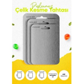 Resim Paslanmaz Çelik Kesme Tahtası - Antibakteriyel, Küf Tutmaz, Çift Taraflı Kullanım | Küçük / Orta / Büyük Boy 