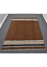 Resim Zehra Abla Halı Yeni El Dokuma Kahverengi Dikişsiz Çift Kişilik Tiftik Yün Siirt Battaniyesi Kilim 5792 