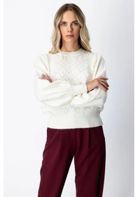 Resim On Fashion Kadın İncili Baklava Desenli Ekru Kazak 63316 Ekru 
