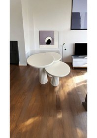 Resim Wood Wooden Ahşap 3 Lü Set Fitilli Mantar Yan Sehpa Modern Beyaz Renk Fiskos Beyaz 