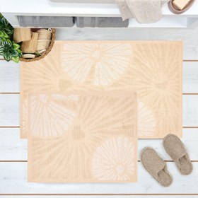 Resim Bluenity Boucle Flower 2'li Banyo Paspası - Ekru- 60x100 cm +50x60 cm 