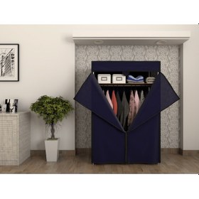 Resim Çelik Borulu Lacivert Bez Dolap Gardrop Lacivert 