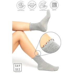 Resim Saysez Bambu Kadın Lastiksiz Gri Fırfırlı Soket Dikişsiz Çorap 3'lü Paket / İz Bırakmaz / Sıkmayan Çorap Renkli 