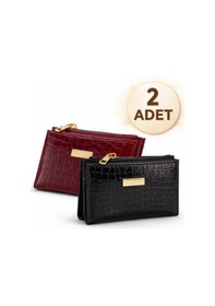 Resim Adelina Bags 2'li Cüzdan Paketi Timsah Desenli Kadın Cüzdanı 2 Adet Siyah 