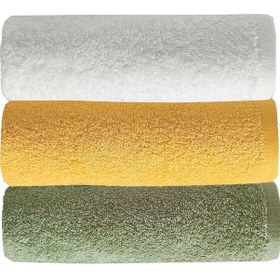 Resim 3 Lü Düz Renk El Yüz Havlu Seti %100 Pamuklu 50x90 Cm Yeşil Sarı Beyaz Çok Renkli 