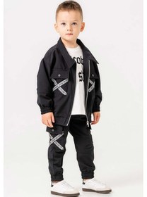 Resim Çift Cepli Fermuarlı Su Geçirmez 3 Parça Erkek Çocuk Ceketli Takım Vizon 