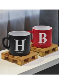 Resim Bk Gift Kişiye Özel İsimli 2li Siyah Ve Kırmızı Renkli Middle Çay & Kahve Fincanı-3, Arkadaşa Hediye, Sevgiliye Hediye Kobitmeyencom32654 Bk Gift 