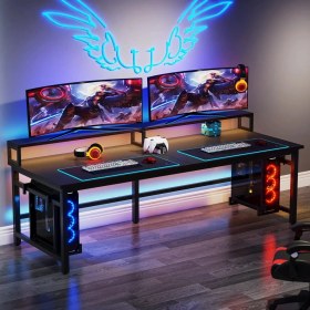 Resim Zeronex Modern Oyuncu Masası Çift Monitör Uyumlu Raflı- Dayanıklı, Geniş Yüzeyli Ergonomik Gaming ve Bilgisayar Çalışma Masası 