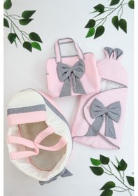 Resim Kız Bebek Süslü Puset Kundak Battaniye Bebek Çanta Anakucağı Seti Stl6958 Pembe 