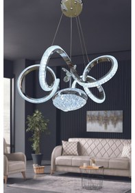 Resim Kıvrım Eliza Tek Toplu Simli Slikonlu Modern Oturma Led Avizesi - Kumandalı / Krom Krom 