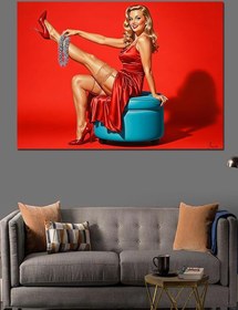 Resim Retro Kadın Kırmızı Elbise Dekoratif Kanvas - Mdf Ahşap Tablo 